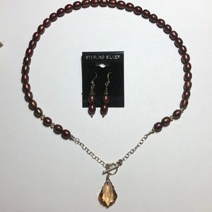 Potato pearl necklace and earring set